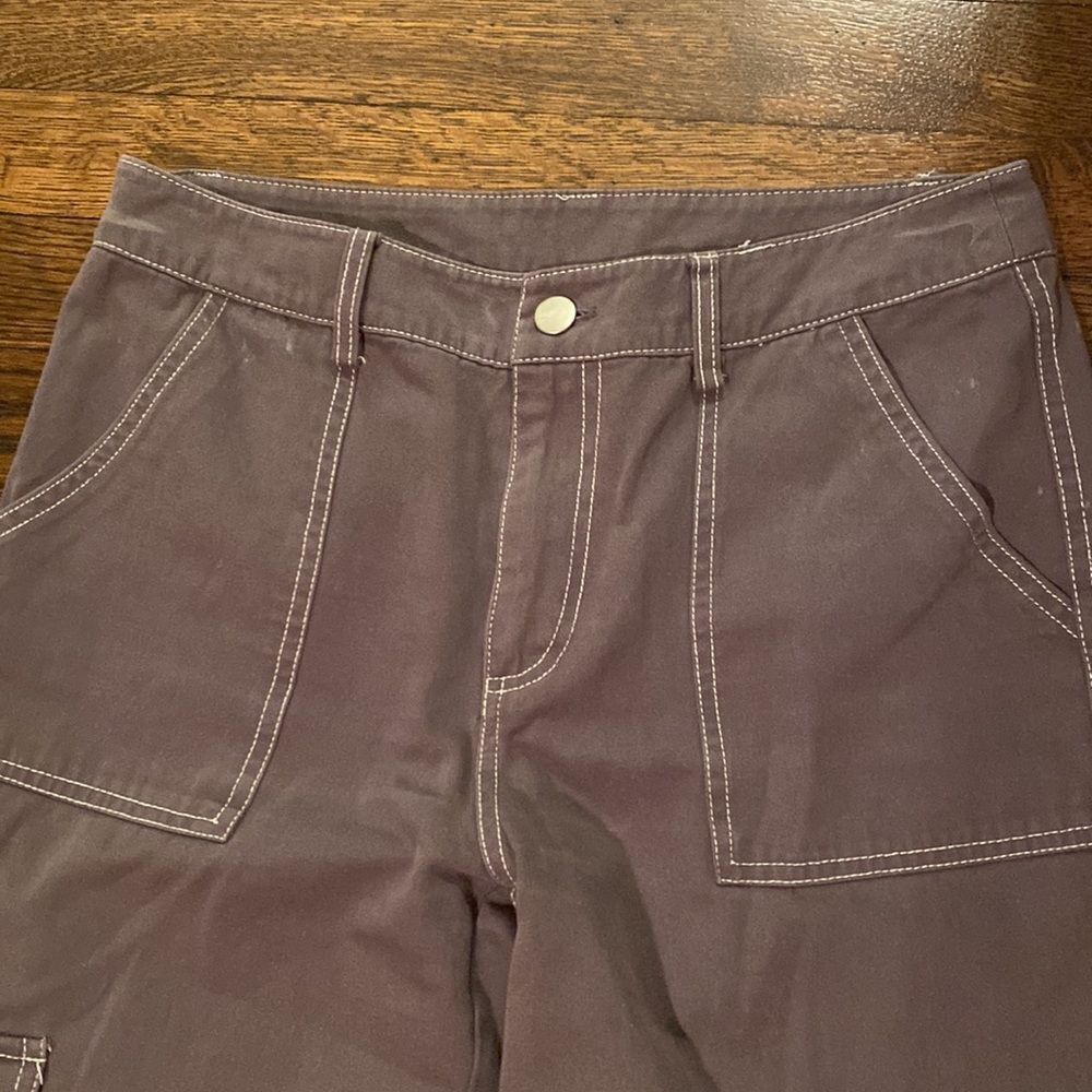 FULL TILT Small Contrast Stitch Gray Cargo Pants Straight Leg Pockets - Picture 5 of 9